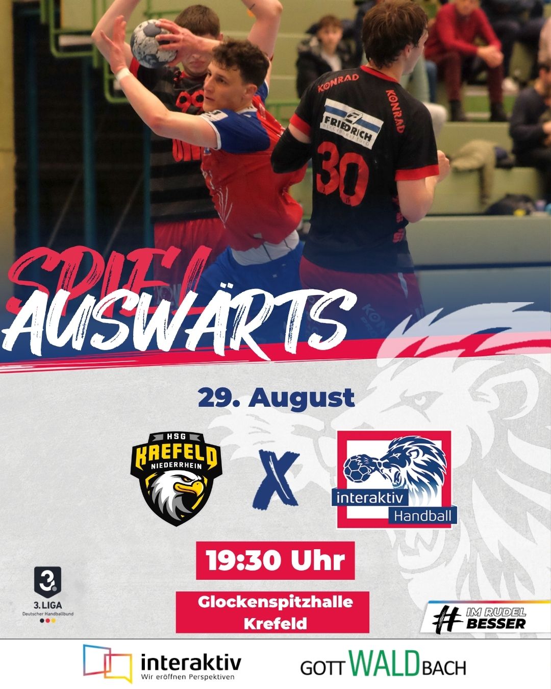 Mehr über den Artikel erfahren Saisonauftakt beim Top-Favoriten: interaktiv . Handball reist zum Derby nach Krefeld